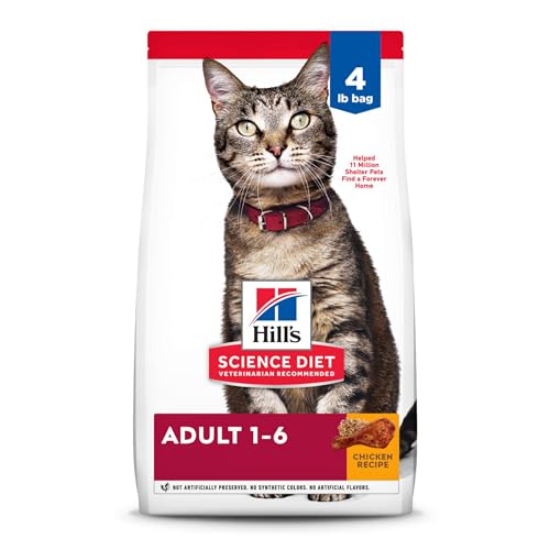 Hill's Science Diet Adult 1-6, Adult 1-6 Premium Nutrition, Dry Cat Food, Chicken Recipe, 4 lb Bag - Chicken - 4 Pound (Pack of 1)