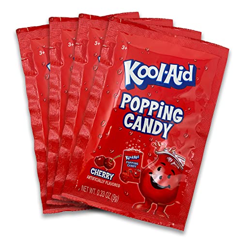 Cherry Kool-Aid Popping Rock Candy | 4 Pack of Cherry Kool-Aid Rock Candy — Classic Kool-Aid Take on a Fun Novelty Candy | Includes 4 Individual Pouches of Cherry Flavored Candy Rocks (0.33oz Each) - Cherry Kool-Aid Popping Rock Candy