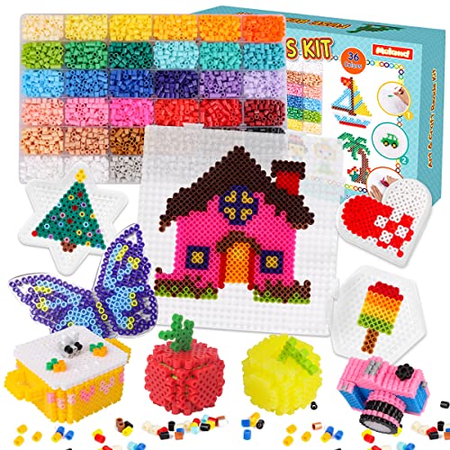 Meland Fuse Beads Kit - 11,000 pcs 36 Color Beads for Craft for Girls Age 3-12 Year Old,5MM Melty Beads Set Including 5 Pegboards, Ironing Paper & Chain Accessories Iron Beads Christmas Birthday Gift - 11000PCS
