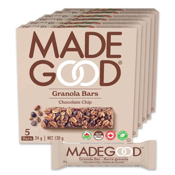MadeGood Chocolate Chip Granola Bars, 24g x 30 Bars; Non-GMO, Nut Free, Organic, Nutrients from Vegetables, Vegan, Gluten-Free Oat Snacks - Chocolate Chip 30 Count (Pack of 1)