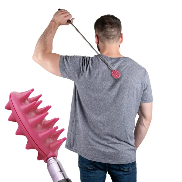 Cactus Back Scratcher On a Stick -16 Spikes per Side -Aggressive & Milder Spikes - Strong ABS Plastic - 25” Full to 8.5" Compact - Sturdy Metal Retractable - 5 Sections -Perfect Gift for Anyone - Stick Pink