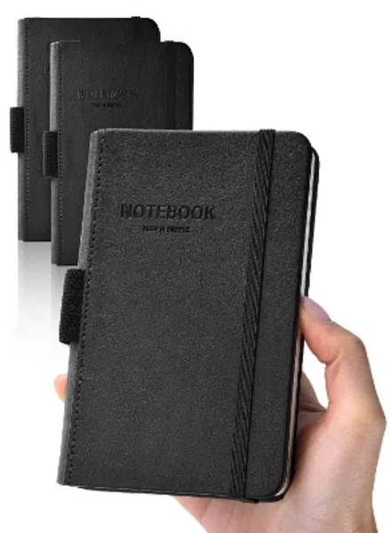 Pocket Notebook Small Notebook 2-Pack, 3.5" x 5.5" Pocket Notebooks Hardcover with Thick Lined Paper, Inner Pockets, Cover Letter Embossing Design Mini Journal Notepad Black Leather