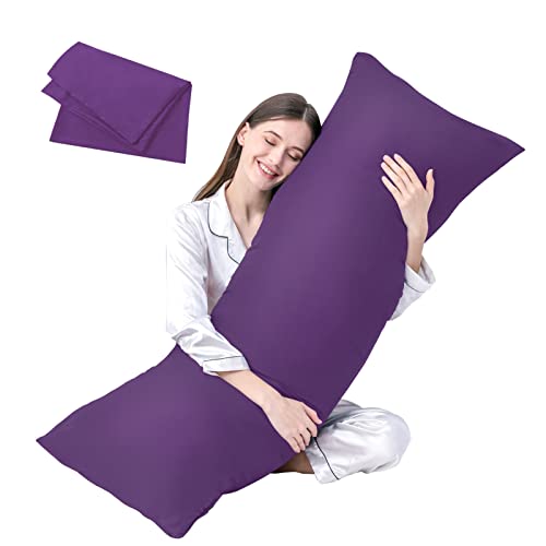 DOWNCOOL Luxury Full Body Pillow Insert with Fiber Cover - Ultra Soft Body Pillow for Sleeping - Breathable Long Bed Pillow Insert, 20"x54"(Purple, with Cover) - Purple