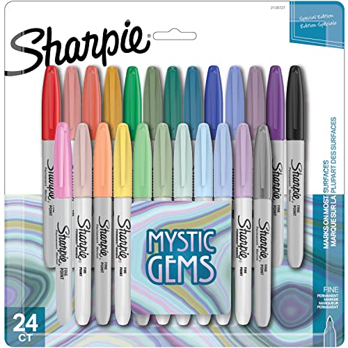 SHARPIE Permanent Markers, Fine Point, Featuring Mystic Gem Color Markers, Assorted, 24 Count, 2136727