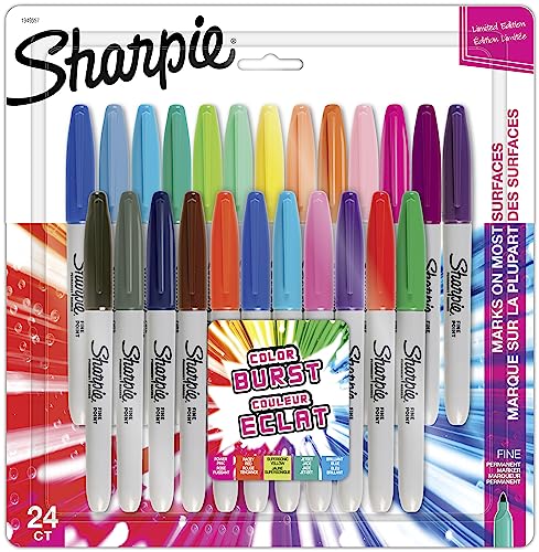 Sharpie Colour Burst Permanent Markers, Fine Point, Assorted Colours, 24 Count - 24 Pack - Fine Point - Color Burst