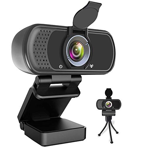Webcam HD 1080P,Webcam with Microphone, USB Desktop Laptop Camera with 110 Degree Widescreen,Stream Webcam for Calling, Recording,Conferencing, Gaming,Webcam with Privacy Shutter and Tripod (n5)