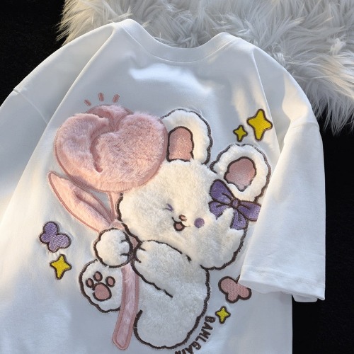 Tulip Bunny Fluffy Tee - White / XL