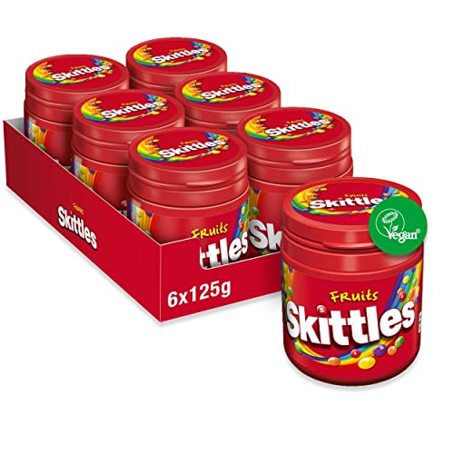 Skittles Süßigkeiten | Fruits | Kaubonbons mit Ananas, Mandarine, Kirsche und weitere Aromen | Vegan | 6 Dosen (6 x 125g)