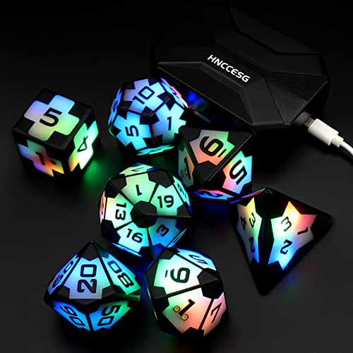 DND Würfel Set HNCCESG Leuchtende LED Würfel mit wiederaufladbarem gehäuse Spielwürfel D&D Würfel Polyedrische Würfelset für Dungeons and Dragons Pathfinder MTG RPG DND Dice Set W20 W12 W10 W8 W6 W4 - Led Würfel Fußball
