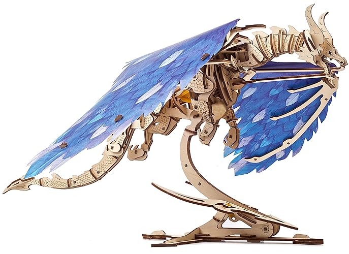 UGEARS 3D Holzpuzzle Erwachsene Sturmdrache Dragon 3D Puzzle Modellbausatz für Erwachsene und Jugendliche aus Holz DIY Mechanisches Holzbausatz Drachen Modell mit Gummibandmotor