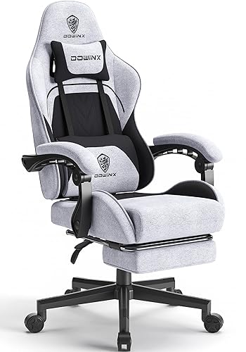 Dowinx Gaming Chair Fabric with Pocket Spring Cushion, Massage Game Chair Cloth with Headrest, Ergonomic Computer Chair with Footrest 290LBS, Black and Grey - Black Grey