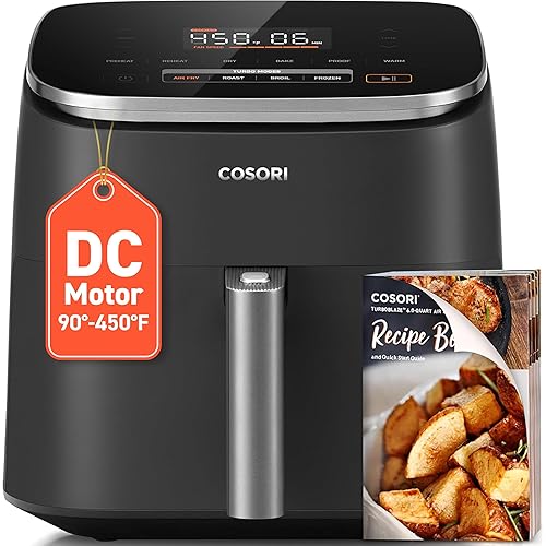 COSORI Air Fryer 9-in-1, Compact & Large 6-Qt, Fast Turbo Modes, 90°–450°F Even Results With Precise Temperature Control, Up to 95% Less Oil*, Roast, Bake, Dry, Reheat, Frozen, Broil, Proof, Grey - Dark Gray - 6QT - Air fryer