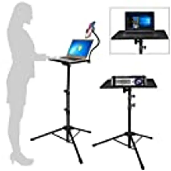Projector Tripod Stand, Foldable Laptop Tripod,Multifunctional DJ Racks/Projector Stand, Adjustable Height 17.5 to 48 Inch with Phone Holder, Perfect for Office, Home, Stage or Studio and Movies