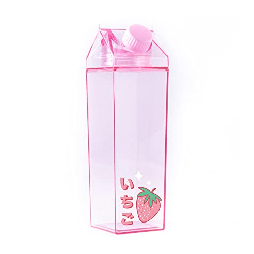 Strawberry Milk Cute Kawaii Japanese Milk Carton Water Bottle 500ml 16.9oz Pink