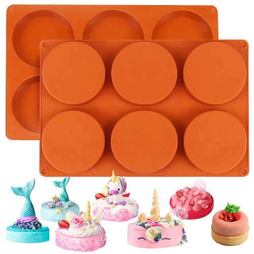 Palksky Silicone Molds for Baking (2 Pack) 6-Cavity Large Round Disc Mold/ English Muffins Pan/ Resin Coaster Mold Non-Stick for Hamburger Chocolate Cake Pie Custard Tart Whoopie Pie Egg Pan - 