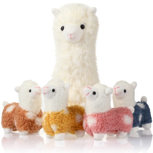 Civaner Llama Stuffed Animals with 4 Baby Llamas Cute Alpaca Plush Set Kawaii Llama Soft Pillow Dolls for Girls Birthday Wedding Anniversary Presents Home Sofa Decor(Alpaca,11 Inch, 4.7 Inch) - 
