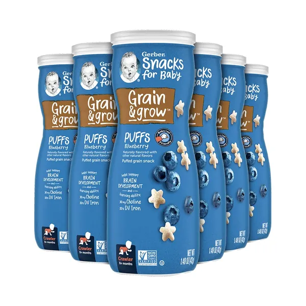 Gerber Baby Snacks Puffs, Blueberry, 1.48 Ounce (Pack of 6) - Blueberry