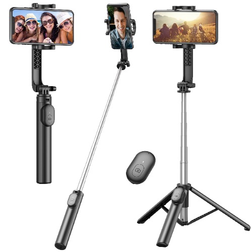 Selfie Stick, Extendable Selfie Stick Tripod with Wireless Remote and Tripod Stand Compact Size Lightweight Selfie Stick for Group Selfies/Live Streaming/Video Recording Compatible with All Cellphones