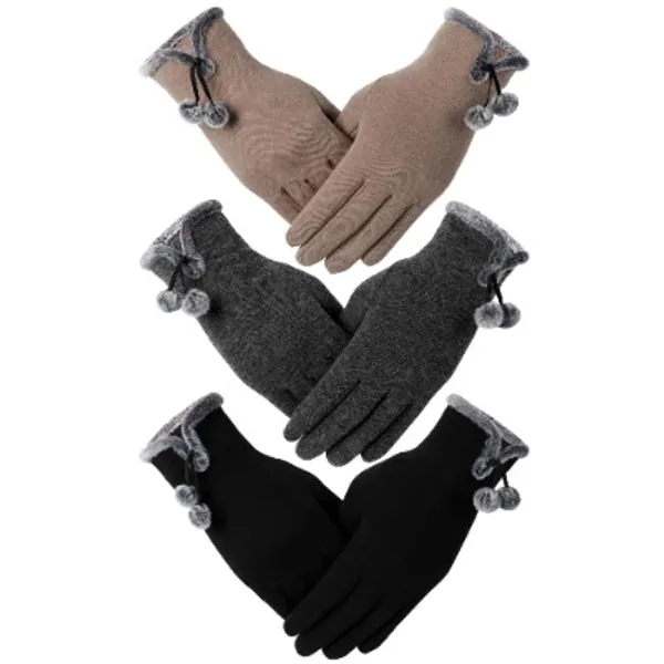 Dimore Winter Gloves for Women with Pom Pom Fashionable Warm And Cute
