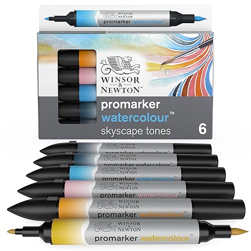 Winsor & Newton ProMarker Watercolor Marker Set, 6 Count, Sky Tones - Set of 6 - Sky Tones