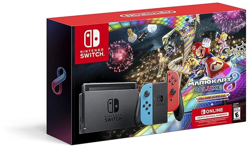 Nintendo Switch™ w/ Neon Blue & Neon Red Joy-Con™ + Mario Kart™ 8 Deluxe (Full Game Download) + 3 Month Nintendo Switch Online Individual Membership