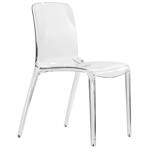 LeisureMod Adler Mid-Century Modern Dining Side Chair in Clear - Clear