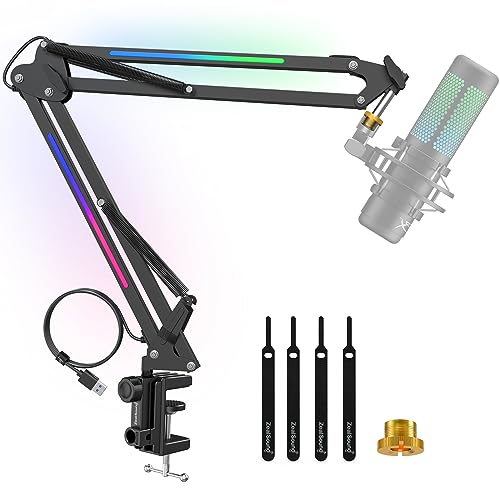 ZealSound RGB Microphone Arm Stand,Mic Arm with RGB Light for QuadCast/Blue Yeti/Snowball/Shure SM7B/Rode NT1/Elgato,Rotatable Suspension Boom Scissor Stand for Gaming Streaming Podcasting YouTube - One Pack - RGB