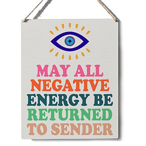 Xiolcxdr Inspirational Evil Eye Sign Decor May All Negative Energy Be Returned to Sender Wooden Sign Plaque Wall Hanging Posters Artwork 8”X10” Rustic Home Decoration… - sender