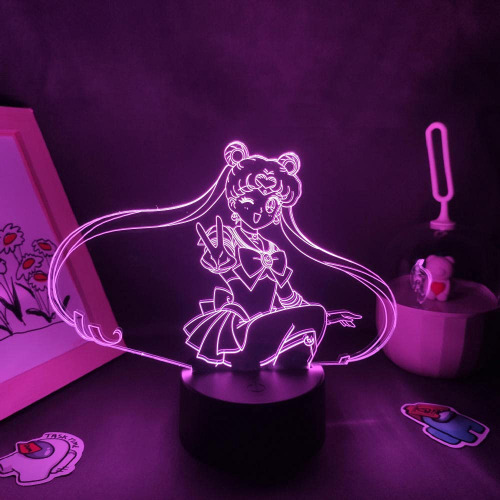 Sailor Moon – Tsukino Usagi-figur 3D LED-lampa RGB illusion nattlampor för manga sovrum bordsdekoration födelsedagspresent – 7 färger utan fjärrkontroll - 7 färger ingen fjärrkontroll