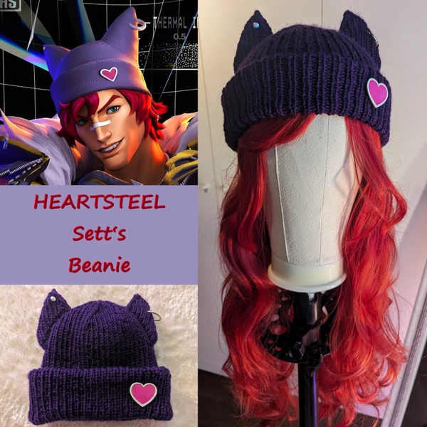HEARTSTEEL Sett&#39;s Beanie League of Legends knit Cosplay Riot Games Cat Hat Costume handmade with Accessories - Made to order