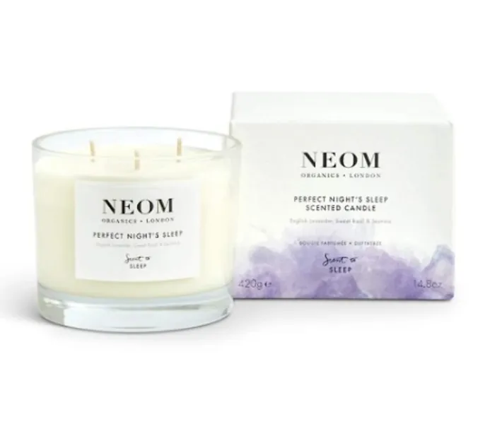 NEOM- Perfect Night's Sleep Scented Candle, 3 Wick | Lavender & Jasmine | Essential Oil Aromatherapy Candle | Scent to Sleep