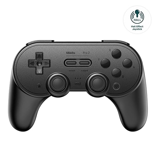 AKNES 8Bitdo Pro 2 Bluetooth Controller, Hall Effect Joystick Update, Gaming Controller Compatible with Switch, Apple, Windows, Steam Deck, Android and Raspberry Pi - Black - Black Edition