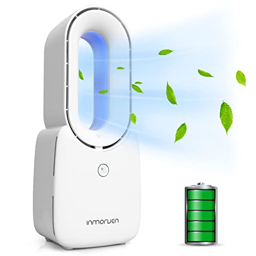 CONBOLA Desk Fan, 11.8 Inch Bladeless Fan Small Quiet Table Fan, with Touch Control 5-Colors Decorative LED Light for Office Bedroom（White） - White