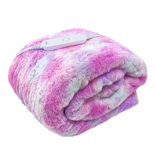 GOQO TOMO Electric Heated Blanket 50" x 60" Throw Wrap with 3 Heating Levels for Home Office Use Pink Tie dye