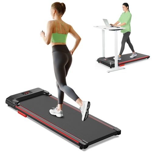 UREVO Under Desk Treadmill, Walking Pad 2 in 1 for Home/Office, Portable Walking Pad Treadmill with Remote Control, LED Display - Red