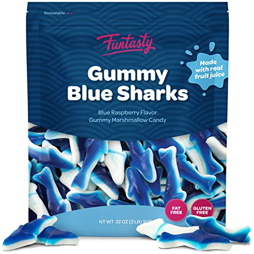 Funtasty Blue Sharks Gummy Marshmallow Candy, Blue Raspberry Flavor, 2 Pound Pack