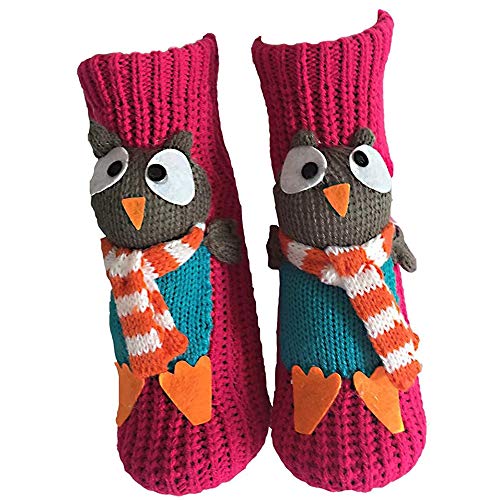 Non-slip Knit Sweater Warm Household Floor Socks Cute Animal Face Socks Home Barefoot Cushioned Socks for Women - J01-owl