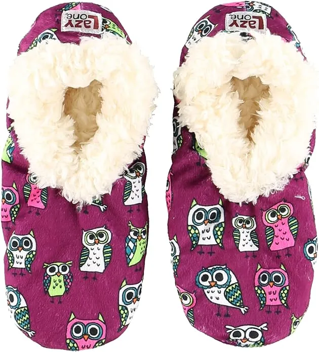 Lazy One Fuzzy Feet Slippers for Women, Cute Fleece-Lined House Slippers, Cute Animal Designs - Night Owl Fuzzy Feet Large-X-Large