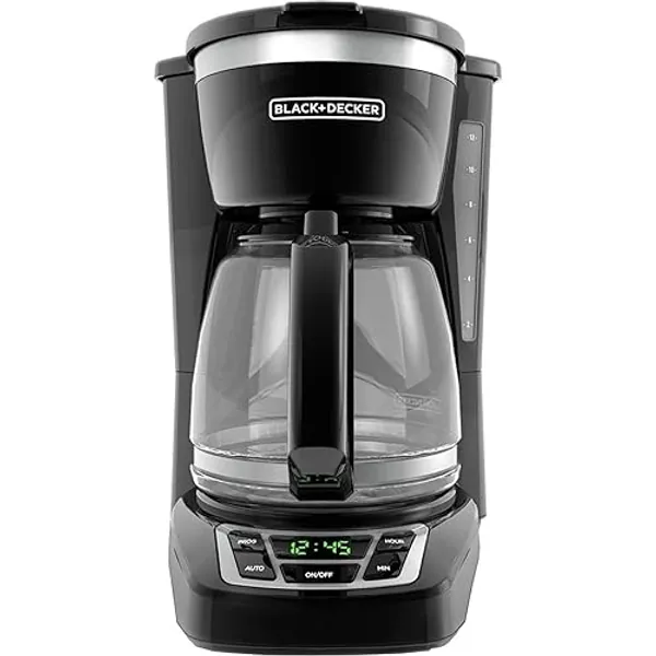 BLACK+DECKER 12-Cup Digital Coffee Maker, Programmable, Washable Basket Filter, Sneak-A-Cup, Auto Brew, Water Window, Keep Hot Plate, Black - Black/Stainless Steel