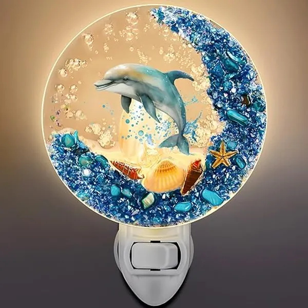 Hortsun Plug in Seashell Night Light Ocean Sea Animal Decorative Night Light Plug in Beach Nightlight Vintage Ocean Night Lamps for Adult for Home Bedroom Living Room Bathroom Wall(Dolphin) - Dolphin