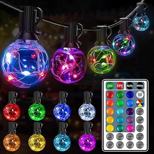 Ollny Christmas Lights Outdoor 30FT 30Bulbs, RGBW Color Changing String Light, Plug in Remote Waterproof Shatterproof Timers G40 Patio Lights for House Indoor Outside Tree Yard - Color Changing - 30FT