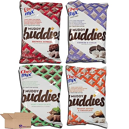 Tribeca Curations | Muddy Buddy Variety Pack Includes Peanut Butter & Chocolate, Brownie, MInt and Cookies & Cream | Pack of 4 - 4 Pack