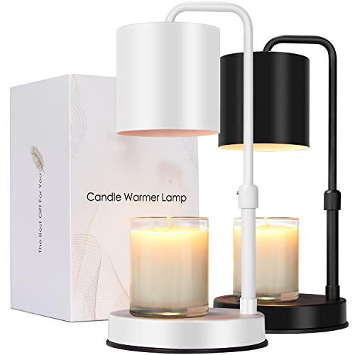 zukakii Candle Warmer Lamp Adjustable Height Dimmable Candle Lamp Warmer with Timer Compatible with Large Jar Candles No Flame Scented Candle Wax Warmer with 2 Bulbs White - White