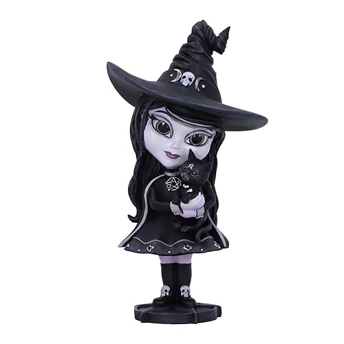 Nemesis Now Cult Cuties Hexara Witch Figurine 15cm, Resin, Black, Cute Witch and Feline Companion Figurine, Perfect Addition to Gothic Collection, Cast in The Finest Resin, Expertly Hand-Painted