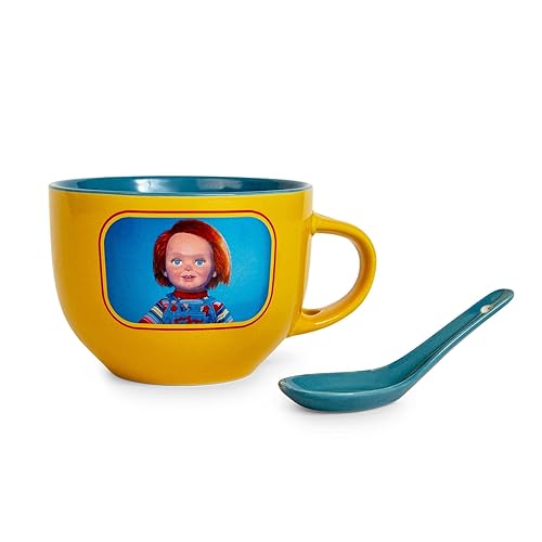 Toynk Child's Play Chucky Good Guys 24-Ounce Ceramic Soup Mug w/Spoon | Bowl For Ice Cream, Cereal, Oatmeal | Large Coffee Cup For Espresso, Caffeine | Home & Kitchen Essential