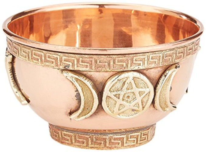 New Age Imports, Inc. bo New Age Imports, Triple Moon Pentacle Copper 3", for Altar, Ritual use, Incense Burner, smudging, Decoration, offering Bowl, 3" Diameter 2" Height