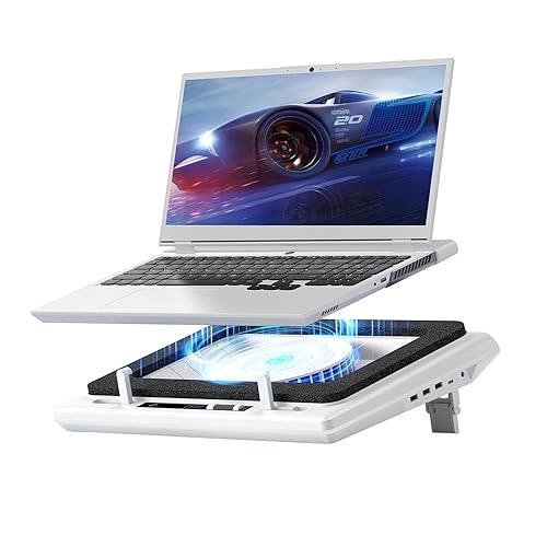 llano Laptop Cooling Pad with Powerful Turbofan(5.5inch Diameter), Fast Cooling Gaming Notebook Computer 15.6-21in, Adjustable Speed, Touch Control, LCD Screen, 3-Port USB A (White V13 Without RGB) - White V13 without RGB