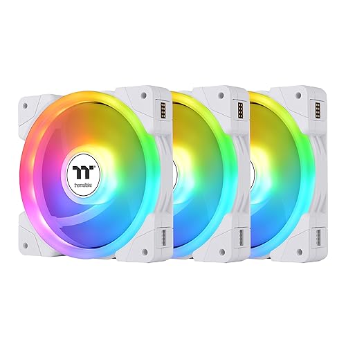 Thermaltake SWAFAN EX 12 ARGB PC Cooling Fan White, 3-Fan pcak, 500~2000 RPM, Magnetic Connection, Reversable Blades, sync with MB RGB Software, CL-F169-PL12SW-A, White - White - 120mm - SWAFAN EX ARGB