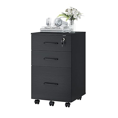 Panana 3 Drawer Wood Mobile File Cabinet, Under Desk Storage Drawers Small File Cabinet for Home Office (Black) - White