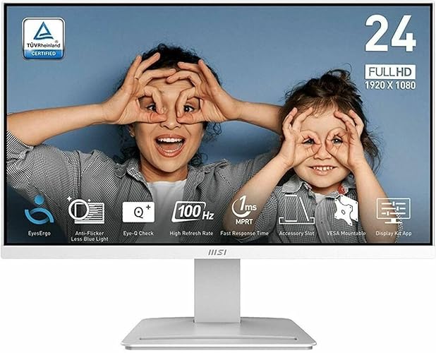 MSI PRO MP2412W 24-inch VA 1920 x 1080 (FHD) Computer Monitor, 100Hz, Free-Synch, HDMI, DisplayPort, VESA Mountable, Tilt, 1ms, White
